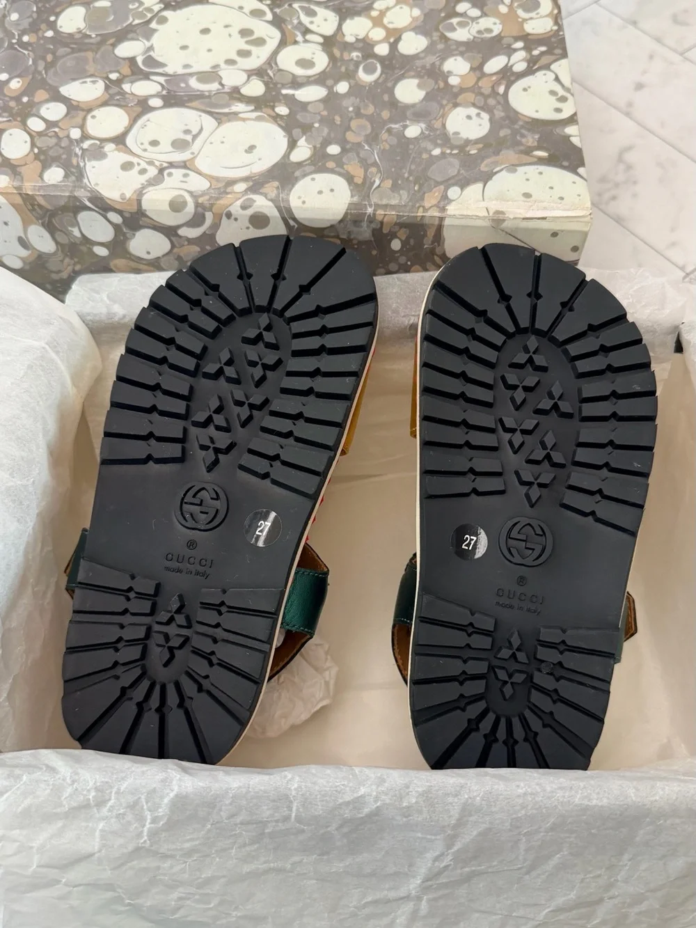 GUCCI KIDS Metallic Yellow & Green Sport Sandals